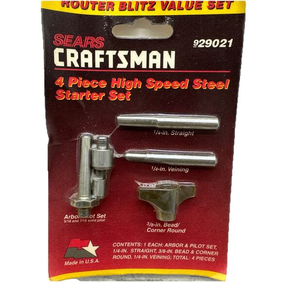 Vntg Craftsman 4 Pc Router Bit Starter Set # 929021 Made USA High Speed Steel - Picture 1 of 14